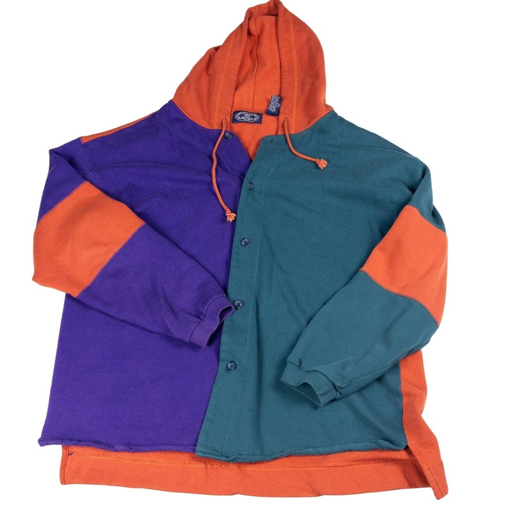 Vintage‎ 1990s Hoodie Mens L Multi Colorblock Button Up Shacket 90s Kriss Kross
